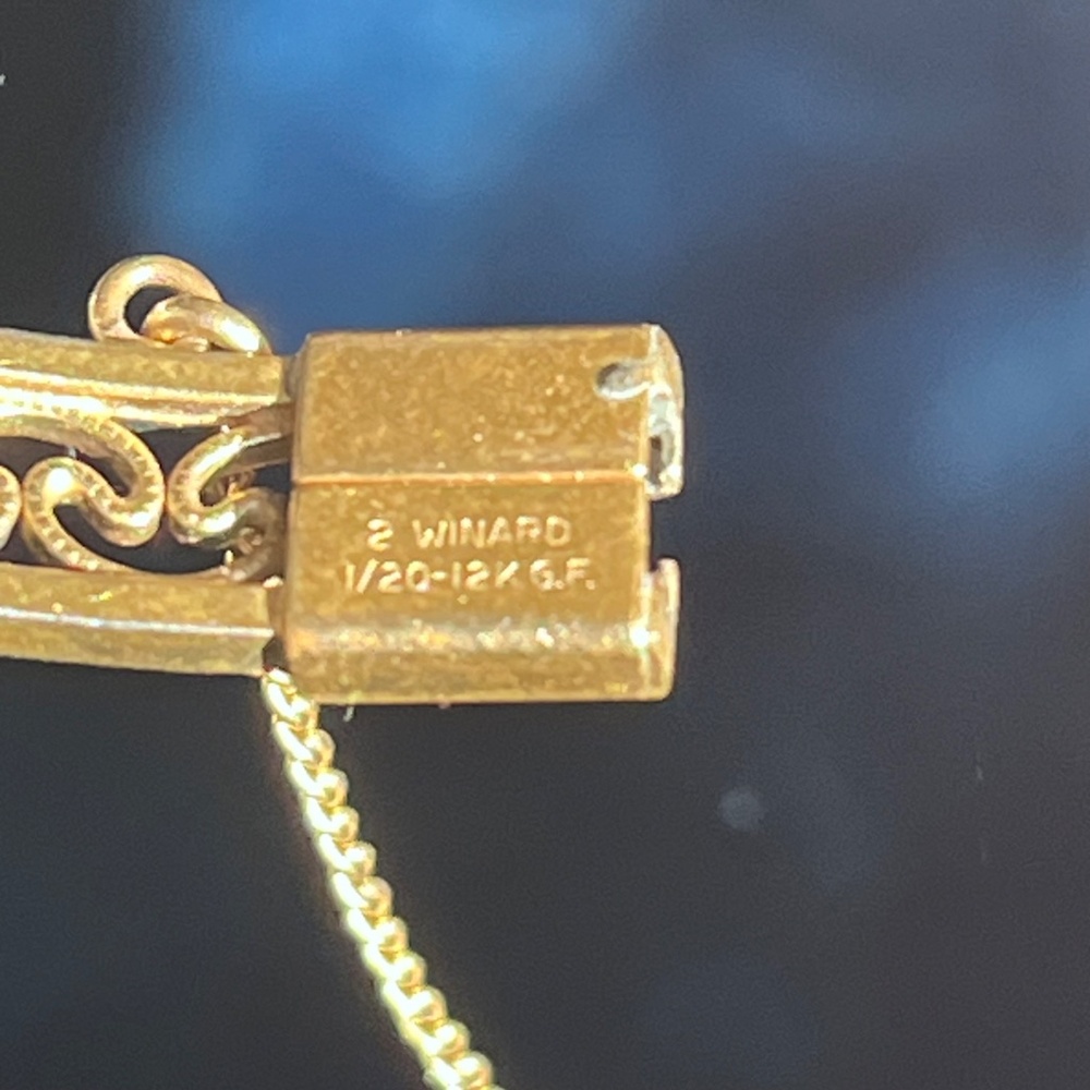 Vintage S. Winard 1/20 12K Gold Filled Hinged Bangle Bracelet with Safety Chain - Picture 5 of 8